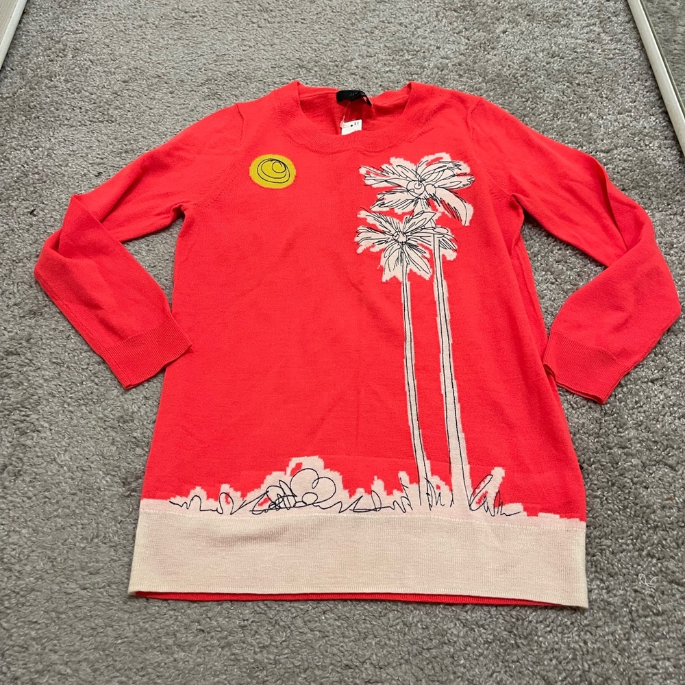 J. Crew Coral and Cream Crew Neck Sweater